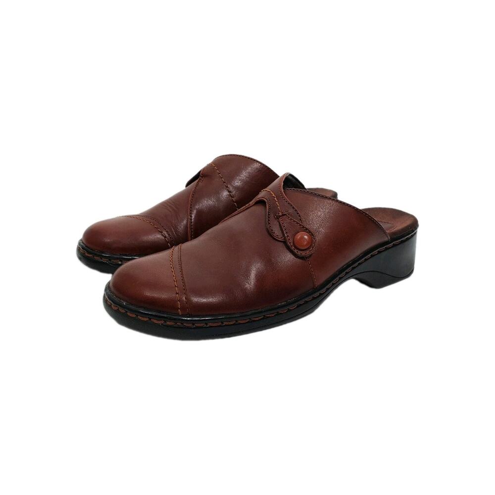 Bjorndal Ivy Womens 8M Brown Leather Monk Strap Cap Toe Clog Mule Shoe Casual